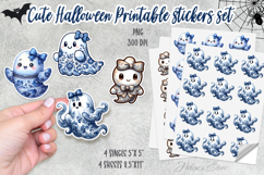 Cute blue Halloween Stickers Printable | Spooky sticker PNG Product Image 1