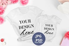 Valentine's day White t-shirt & Baby bodysuit Mockup PSD Product Image 1