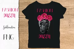 Fashion Queen Sublimation PNG Black skull pink flowers Product Image 2