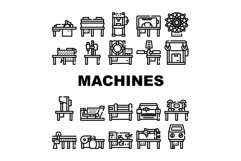 Industrial Machines Collection Icons Set Vector Flat Product Image 1
