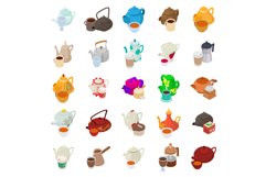 Tea day icons set, isometric style Product Image 1