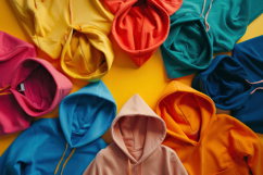 Several Hoodies Spread on Colorful Background Wallpaper Product Image 1
