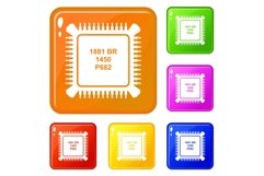 Processor microchip icons set vector color Product Image 1