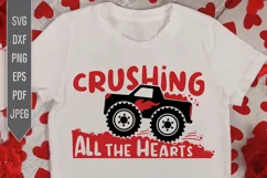 Crushing All The Hearts Svg. Valentine's Day Monster Truck Product Image 1
