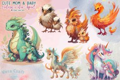 Cute Mom &amp; Baby Fantasy Creature Watercolor Clipart Product Image 1
