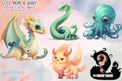 Cute Mom &amp; Baby Fantasy Creature Watercolor Clipart Product Image 2