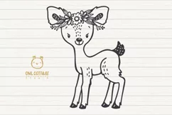 Baby Deer with Flowers Crown Svg , Favn Cut File Product Image 2