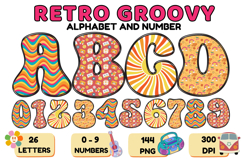 Retro Groovy Alphabert PNG 70s Numbers &amp; Letters 300 DPI Product Image 1