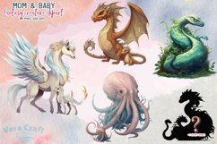 Mom&amp;Baby Fantasy Creature Watercolor Clipart - 10 Variations Product Image 2