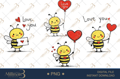 Cute Valentine Bee Clipart PNG | Hand Drawn Love Bee with He Product Image 1