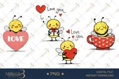 Cute Valentine Bee Clipart PNG | Hand Drawn Love Bee with He Product Image 1