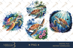 Summer Sea Turtle Clipart Ocean Watercolor PNG Set Product Image 1