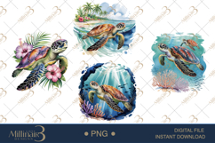 Summer Sea Turtle Clipart Ocean Watercolor PNG Set Product Image 1