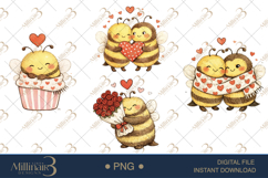 Cute Valentine Bee Clipart PNG | Hand Drawn Love Bee with He Product Image 1