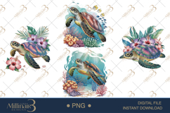 Summer Sea Turtle Clipart Ocean Watercolor PNG Set Product Image 1