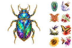 Watercolor Golden Insect PNG Bundle, Botanical Butterfly PNG Product Image 1