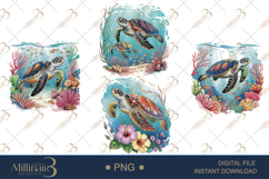 Summer Sea Turtle Clipart Ocean Watercolor PNG Set Product Image 1