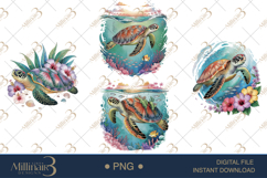 Summer Sea Turtle Clipart Ocean Watercolor PNG Set Product Image 1