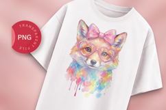 Cute Watercolor Fox with Pink Bow &amp; Heart Glasses PNG Product Image 1