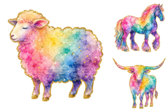 Watercolor Farm Rainbow Animal Clipart Product Image 2