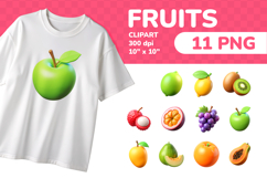 Fruits PNG Clipart Set 11 Items for Sublimation &amp; Print Product Image 1