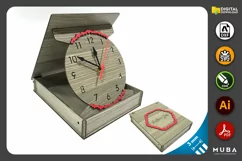 Wooden Desk Clock With Mechanism Box, Laser Cut File Product Image 1