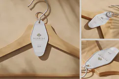 Retro Hotel Keychain on Clothes Hanger Mockup Product Image 1