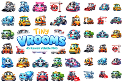 Kawaii Vehicle PNG Bundle, Cars Trucks Clipart Product Image 1