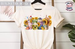 Coffee Sunflowers Sublimation design butterfly Watercolor Product Image 2