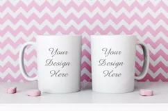 Two White Coffee Mugs mockup Valentine's Day, JPG Product Image 1