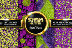 Cyber Lime Hot Purple Glitter Digital Papers Product Image 1