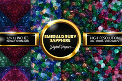 Emerald Ruby Sapphire Glitter Digital Papers Product Image 1