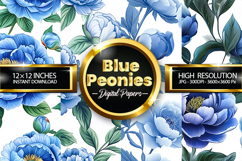 Blue Peonies Digital Papers - 04 Variations Product Image 1