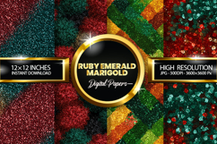 Ruby Emerald Marigold Glitter Digital Papers - 04 Varitions Product Image 1