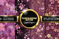 Plum Blossom Glitter Digital Papers - 04 Variations Product Image 1