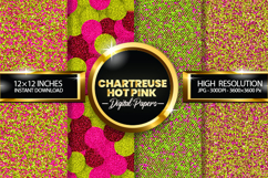 Chartreuse Hot Pink Glitter Digital Papers - 04 Variations Product Image 1