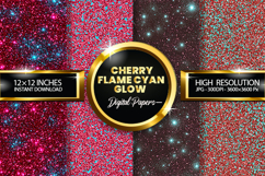 Cherry Flame Cyan Glow Glitter Digital Papers - 04 Variati Product Image 1