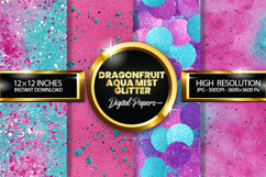 Dragonfruit Aqua Mist Glitter Digital Papers Product Image 1