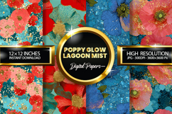 Poppy Glow Lagoon Mist Glitter Digital Papers - 04 Varitions Product Image 1