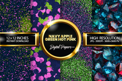 Navy Green Hot Pink Glitter Digital Papers - 04 Varitions Product Image 1