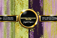 Wisteria Pistachio Glitter Digital Papers - 04 Varitions Product Image 1