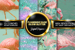 Flamingo Sage Glow glitter Digital Papers - 04 Variations Product Image 1