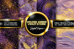 Golden Amber Violet Glitter Digital Papers - 04 Varitions Product Image 1