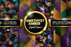Amethyst Amber Glitter Digital Papers - 04 Variations Product Image 1