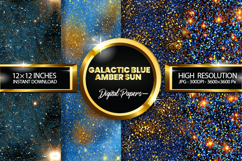 Galactic Blue Amber Glitter Digital Papers - 04 Varitions Product Image 1