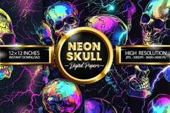 Neon Skull Digital Papers - 04 Variation Product Image 1