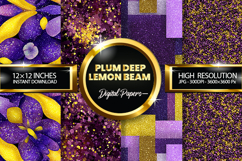 Plum Deep Lemon Beam Glitter Digital Papers - 04 Varitions Product Image 1