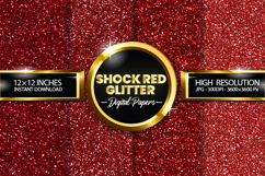 Shock Red Glitter Digital Papers - 04 Variations Product Image 1