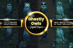 Ghostly Owls Digital Papers - 04 Variations Product Image 1