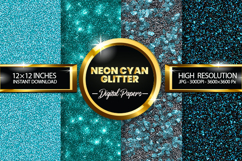 Neon Cyan Glitter Digital Papers - 04 Variations Product Image 1